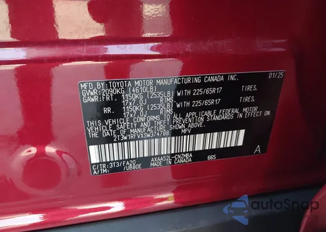 2025 Toyota Rav4 Xle z USA, uszkodzony, nr VIN 2T3W1RFVXSW374788